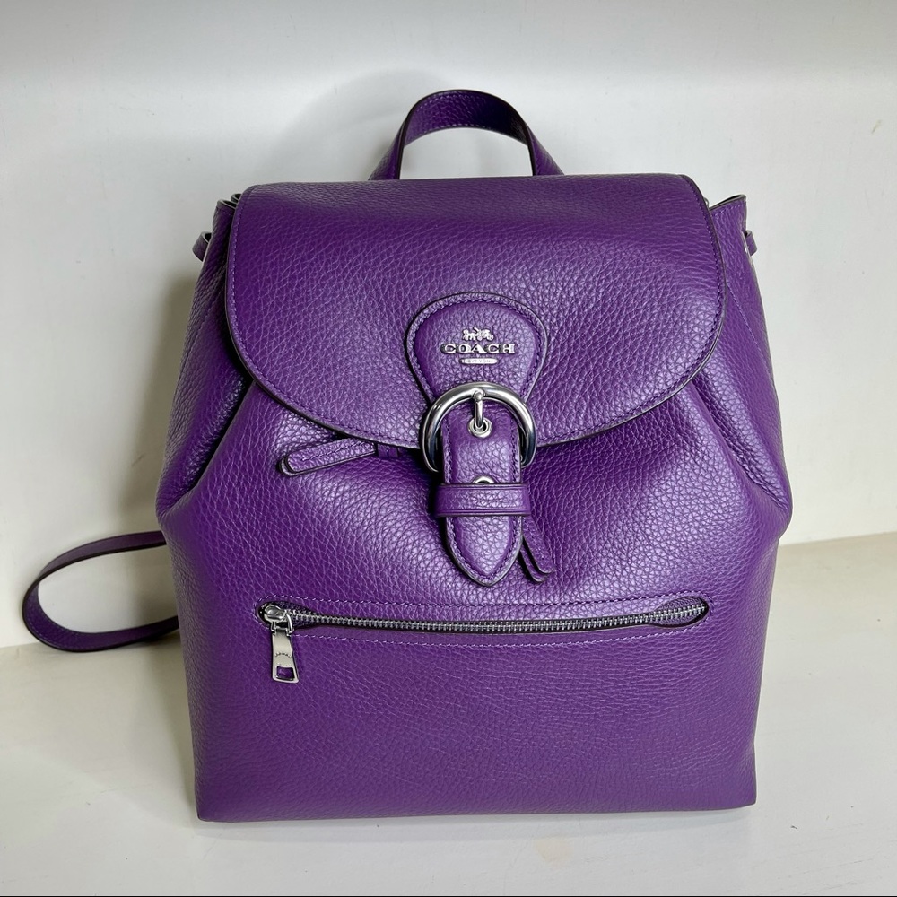 New! Coach Kleo Backpack Dark Amethyst Purple Pebble Leather Bag NWT $428 - Picture 1 of 6
